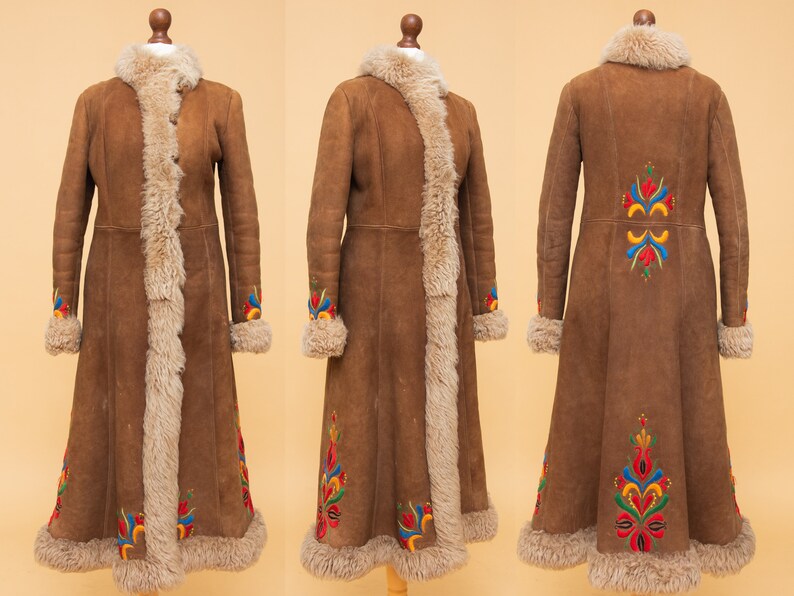 Vintage original 1960's WOODSTOCK sheepskin shearling hippie afghan coat with the most amazing floral embroidered design. PENNY LANE! 