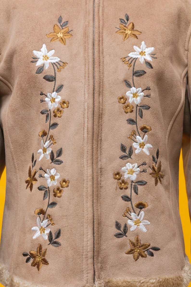 Wonderful 1960s 1970s inspired embroidered vegan suede jacket image 4