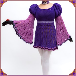 Spectacular 60s 70s Go Go mini dress. Huge poet bell sleeves. Handmade The Love Witch psych mod knit dress. Handmade one of a kind dress