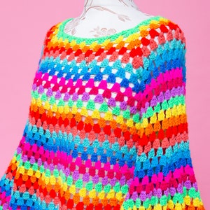 Magical psychedelic FANTASIA NEON 1970s inspired psych mod rainbow bell sleeve crochet dress. image 5
