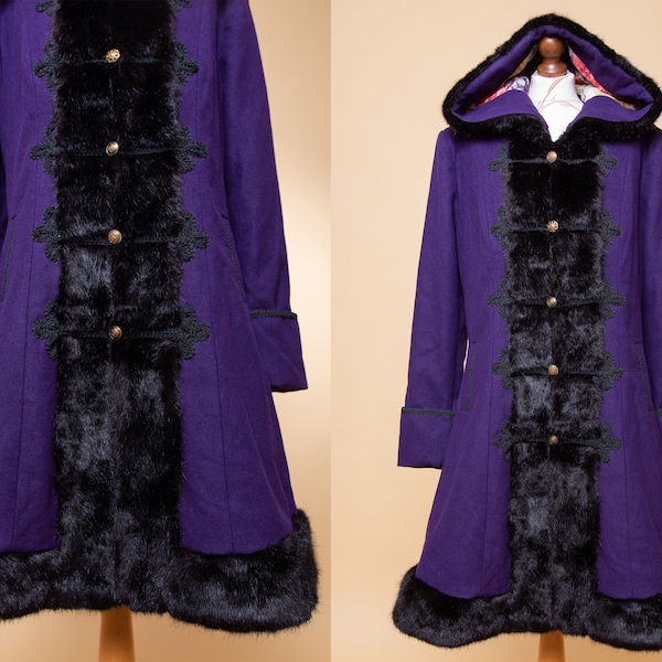 INCREDIBLE RARE VINTAGE The Love Witch purple wool & faux fur victorian coat. Penny Lane coat. Truly one of a kind vintage piece