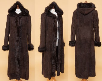 PENNY LANE! Amazing 60s 70s inspired dark chocolate  suede leather & faux fur coat. So so beautiful!