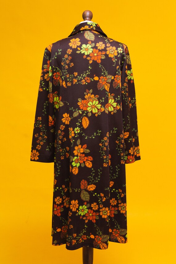 Vintage 70s Dress Floral Nouveau Orange Print S XS