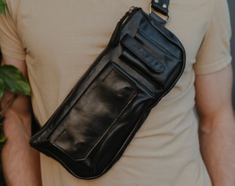 Genuine Leather Crossbody Bag Handmade Sling Chest Bag Unisex Leather Utility Bag, Travel bag