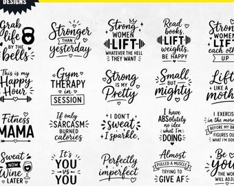 Gym SVG Bundle, 50 Fitness Quotes, Workout Svg Bundle, Motivational Svg, Strong Woman PNG, Gym Shirt Cricut Cut Files and Sublimation Design