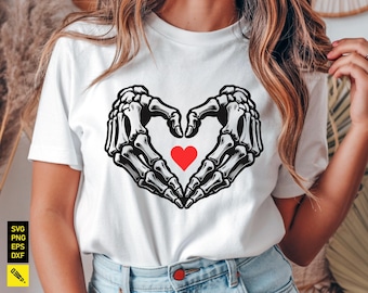 Manos de esqueleto con corazón SVG: Clipart de amor gótico (archivos digitales)