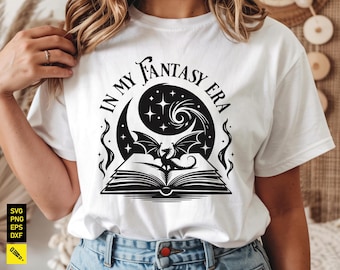 Jinete de dragón de la época de fantasía SVG: Clipart de amante de los libros (archivo digital)