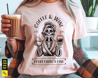 Divertido esqueleto de café y vino SVG: Diseño Momster (Descarga digital)