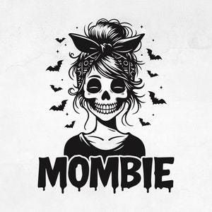 Maman Halloween SVG | Maman drôle SVG avec chignon désordonné et chauves-souris | Zombie Woman SVG pour Cricut, t-shirts, tasses, sacs fourre-tout | Cadeau Halloween pour maman
