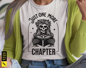 Mujer esqueleto leyendo SVG: Regalo divertido para amantes de los libros (archivos digitales)