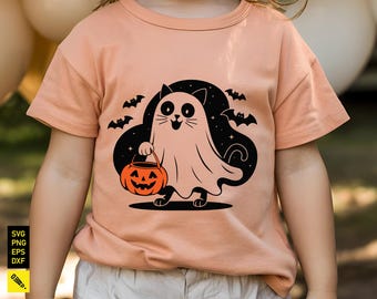 Halloween Ghost Cat SVG: Spooky Trick or Treat Shirt Design (Digital Download)