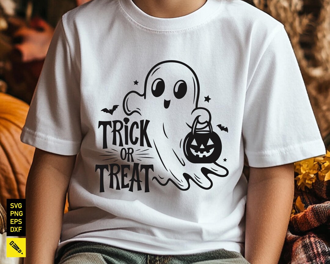 Trick or Treat Ghost SVG: Cute Halloween Pumpkin Shirt Design (digital ...