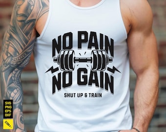 Cita motivacional de fitness SVG: Sin dolor no hay ganancia - Regalo para amantes del gimnasio (Descarga digital)