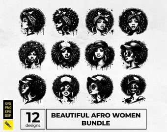 Paquete SVG de mujer negra: diseños de reina afromelanina, clipart mágico de chica negra (descarga digital)