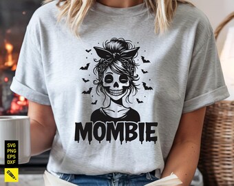 Mamá Halloween SVG: Divertida mamá zombi con murciélagos (Descarga digital)