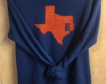 Houston T-shirt unisexe souple à manches longues pour adulte, Astros Rockets, Texans UH, couleurs assorties