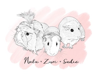 Line Art Guinea pig custom pet portrait! [Digital Download] Personalised gift, Pet lovers gift, animal portrait, pet portrait, art