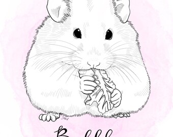 Line Art Hamster custom pet portrait! [Digital Download] Personalised gift, Pet lovers gift, animal portrait, pet portrait, art