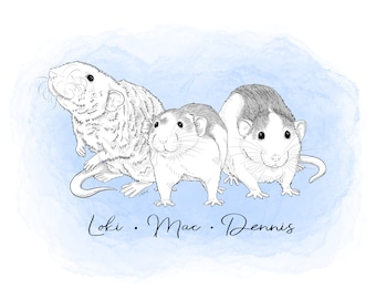 Line Art Rat custom pet portrait! [Digital Download] Rat lovers, Personalised gift, Pet lovers gift, animal portrait, pet portrait, art
