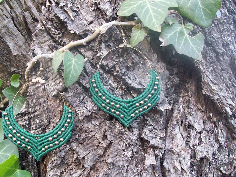 earrings for women boho earrings gipsy style!! boho jewelry green earrings Beaded hoop earrings