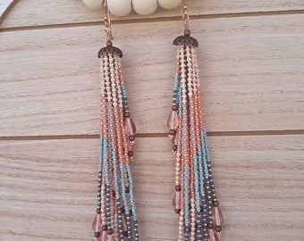 Boho Beaded Earrings - Long Seed Bead Earrings - Handwoven Beaded Fringe Earrings