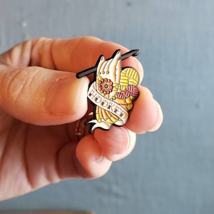 Funny Crochet &quot;Hooked&quot; Tattoo Enamel Pin, Funny Crocheter Gift, Crochet Life Pin, Gift for Crocheter, Stocking Stuffer