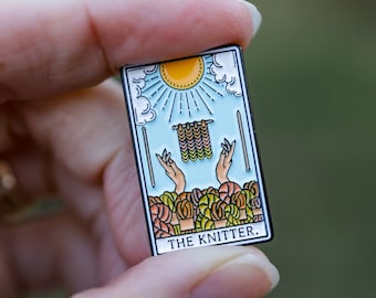 The Knitter Tarot Card Enamel Pin, Funny Yarn Knitting Gift, Knit Life Pin, Gift for Knitter, Stocking Stuffer