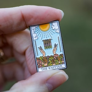 The Knitter Tarot Card Enamel Pin, Funny Yarn Knitting Gift, Knit Life Pin, Gift for Knitter, Stocking Stuffer