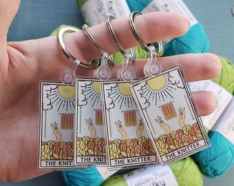 The Knitter Tarot Card Crochet Acrylic Keychains, Knit Life Gift. Funny Knitting Keychain, Gift for Knitter