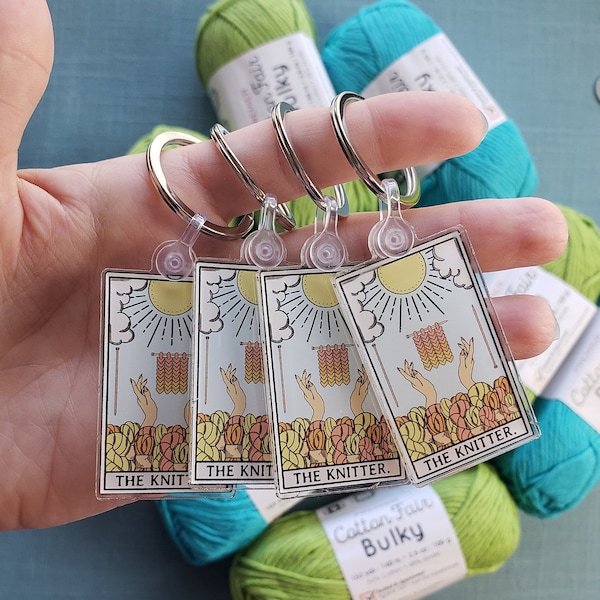 The Knitter Tarot Card Crochet Acrylic Keychains, Knit Life Gift. Funny Knitting Keychain, Gift for Knitter