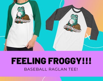 Feeling Froggy Crochet Tattoo Baseball Tee, 3/4 sleeve raglan shirt, Gift for Crocheter