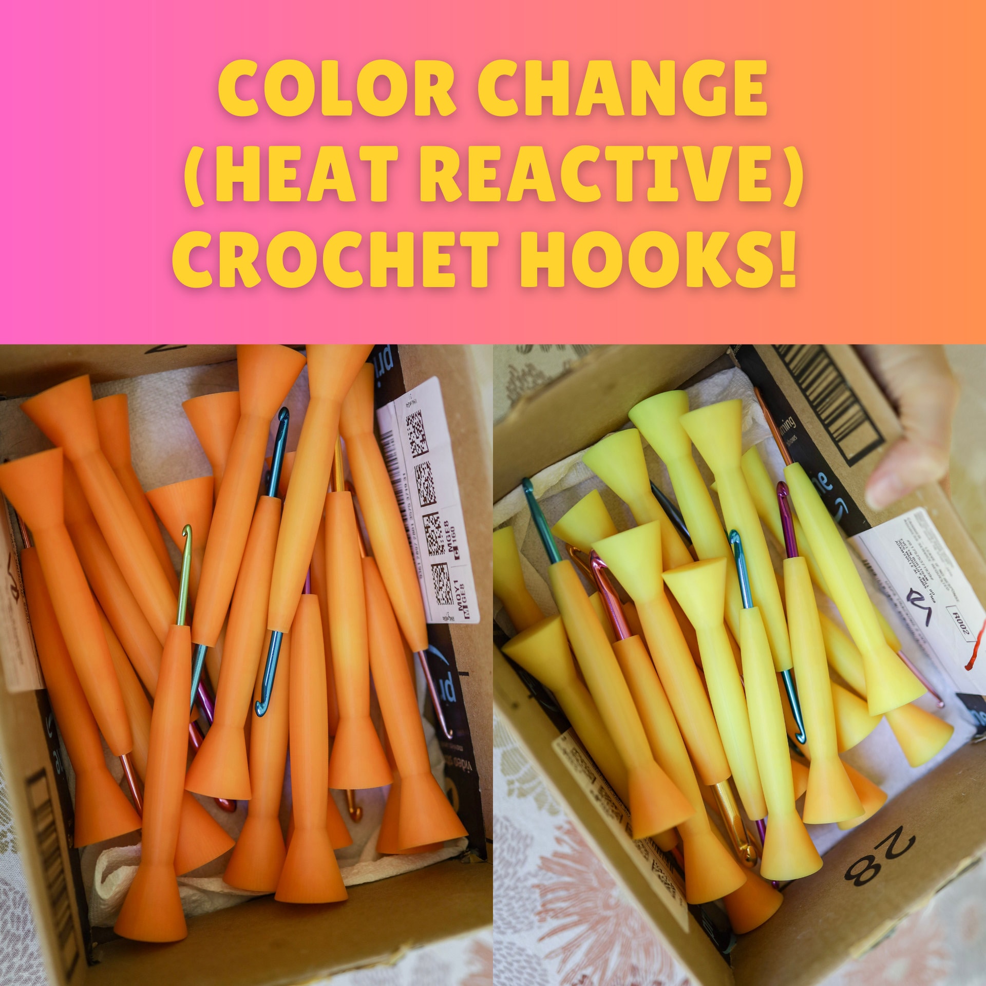 6.5mm Color Change Orange to Yellow, Ergonomic Crochet Hook, 3D