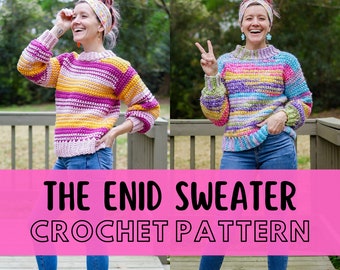 Simple Chunky Crochet Sweater Pattern, Beginner Friendly Crochet Pullover Jumper Pattern, Bulky Yarn, The Enid Sweater