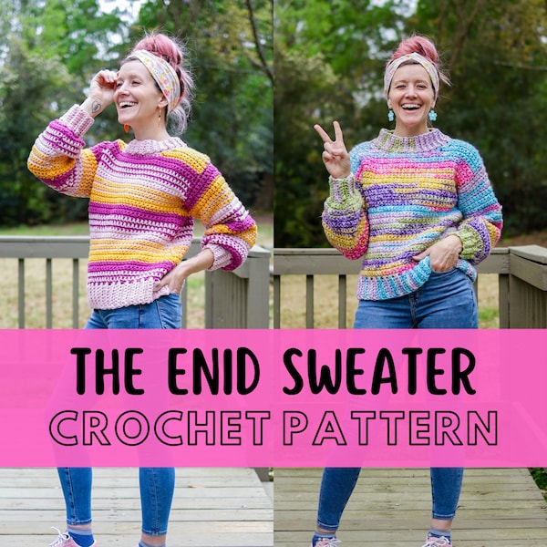 Simple Chunky Crochet Sweater Pattern, Beginner Friendly Crochet Pullover Jumper Pattern, Bulky Yarn, The Enid Sweater