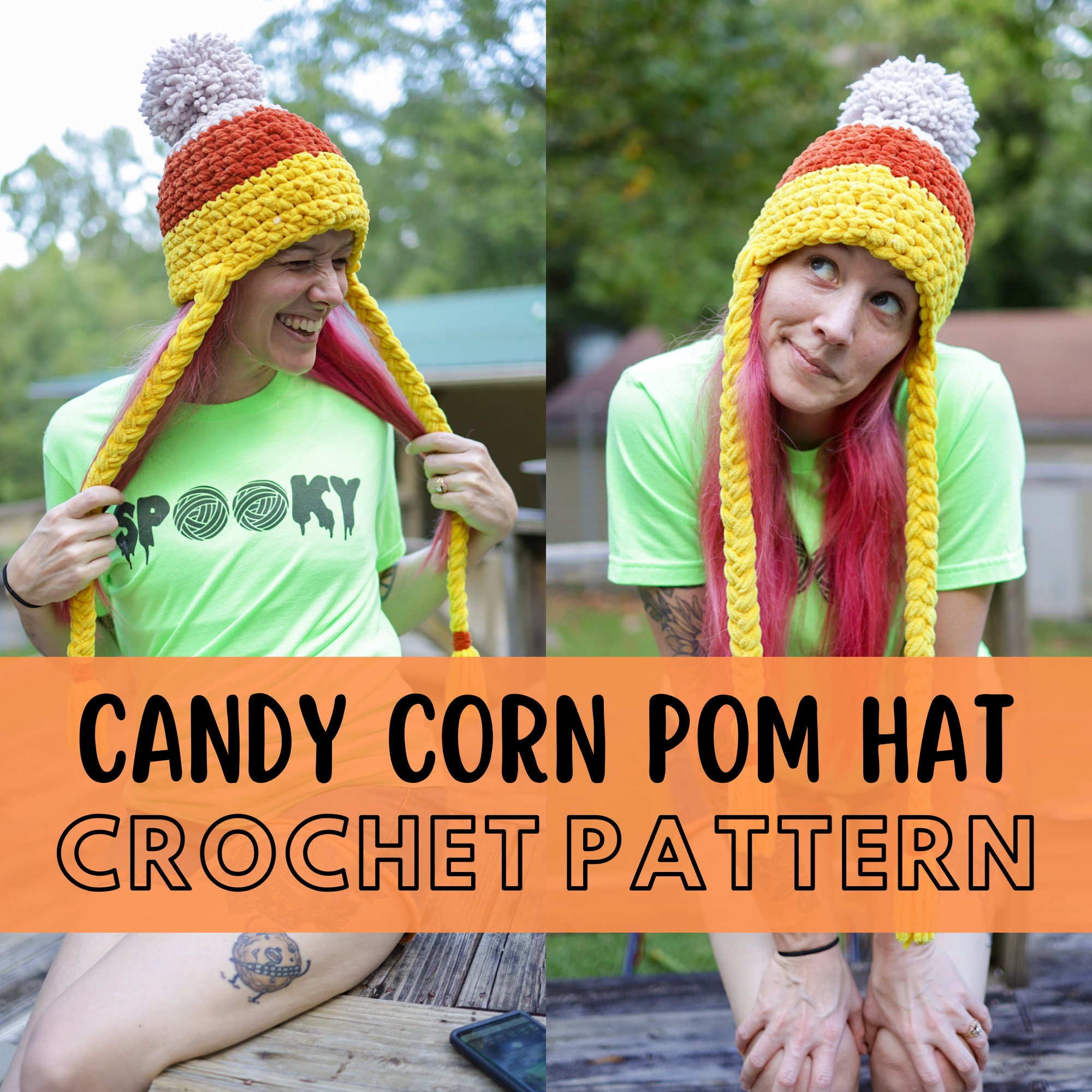39 Candy Corn Crochet Patterns to Sweeten Your Autumn Decor 9 Candy Corn Pom Hat Crochet