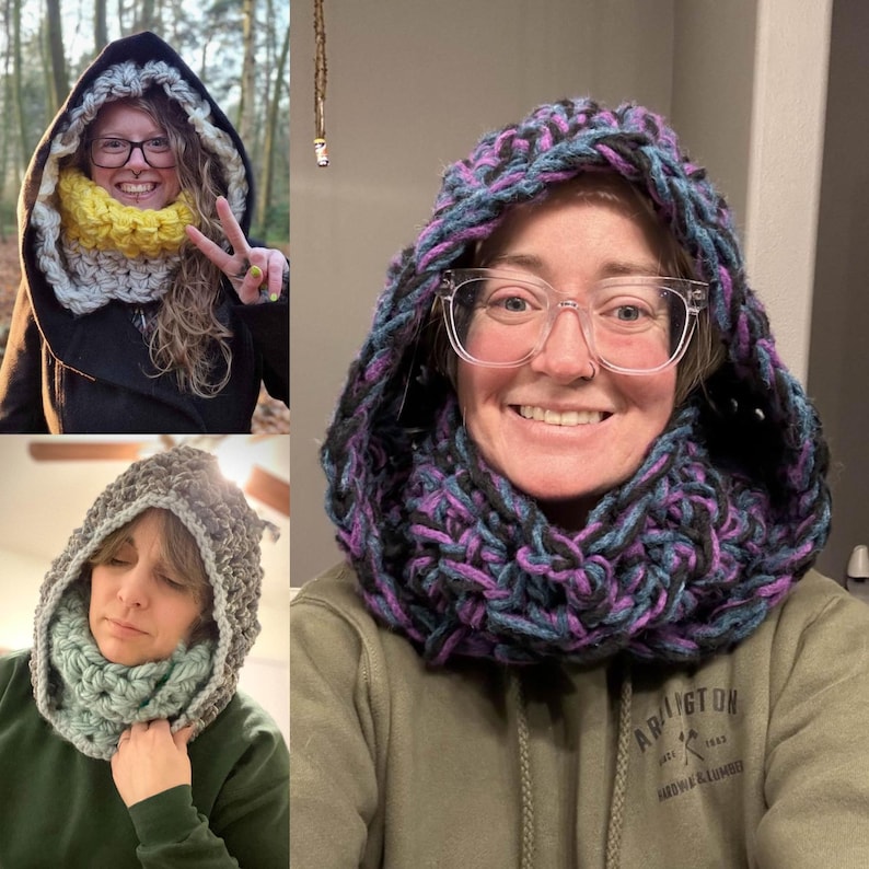 Simple Chunky Crochet Hooded Cowl Pattern, Beginner Friendly Easy XL ...