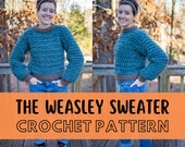 Simple Chunky Crochet Fall Sweater Pattern, Beginner Friendly Pullover Jumper Pattern, Super Chunky Yarn, The WeasleySweater