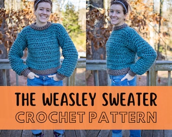 Simple Chunky Crochet Fall Sweater Pattern, Beginner Friendly Pullover Jumper Pattern, Super Chunky Yarn, The WeasleySweater