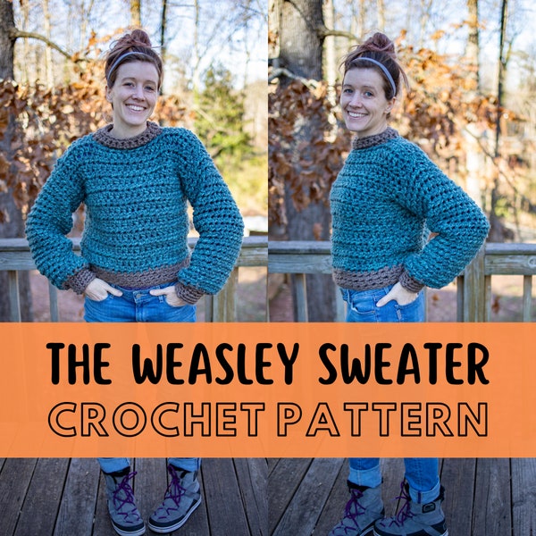 Simple Chunky Crochet Fall Sweater Pattern, Beginner Friendly Pullover Jumper Pattern, Super Chunky Yarn, The WeasleySweater