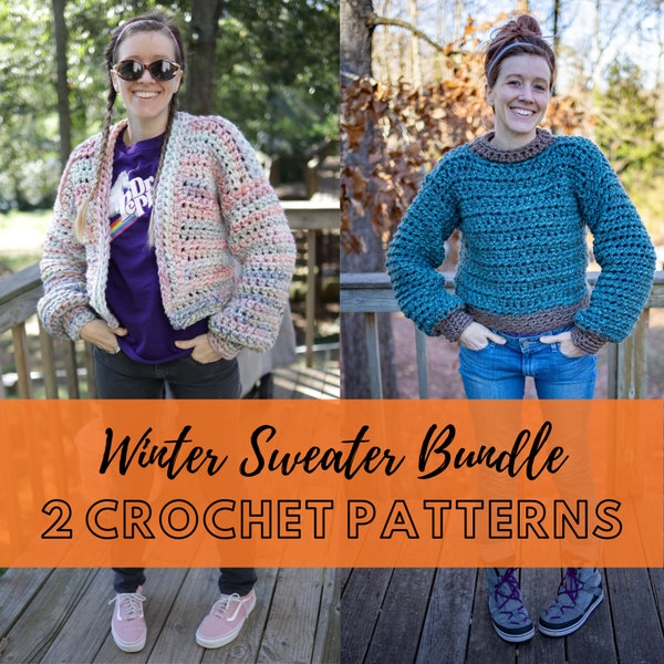 Beginner Crochet Sweater Pattern BUNDLE, Size Inclusive, Simple Super Chunky Yarn Crochet Patterns, Quick Easy Crochet Sweaters