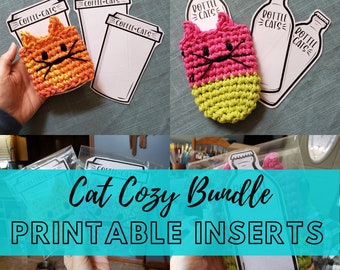 BUNDLE: Printable Bottle and Coffee Cat Cozy Display Templates - Downloadable PDF - DIY display cards / insert for packaging