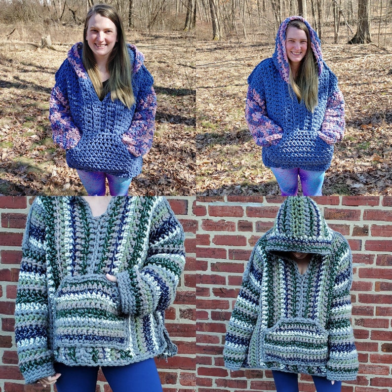 Simple Chunky Crochet Hoodie Pattern, Beginner Friendly, Size Inclusive, Super Bulky Yarn Hooded Hippie Pullover, Tonks Hoodie image 4