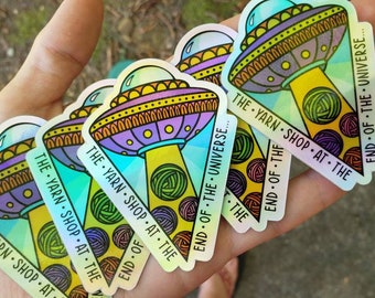 UFO Yarn Shop Holographic Crochet Vinyl Sticker, Crocheter Gift, Crocheting Laptop Stickers, Crochet Life, Gift for Knitter