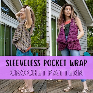 Simple Chunky Crochet Sleeveless Pocket Wrap Pattern, Beginner Crochet Sweater Vest Pattern, Super Bulky Yarn image 1