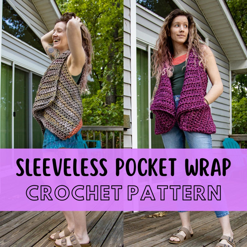 Simple Chunky Crochet Sleeveless Pocket Wrap Pattern, Beginner Crochet Sweater Vest Pattern, Super Bulky Yarn image 1