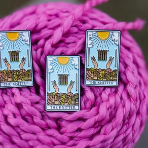 The Knitter Tarot Card Enamel Pin, Funny Yarn Knitting Gift, Knit Life Pin, Gift for Knitter, Stocking Stuffer image 2