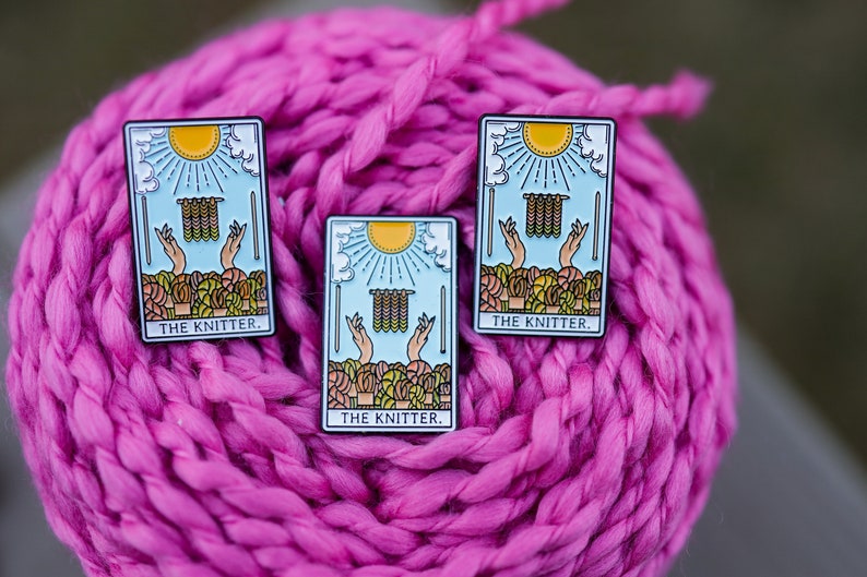 The Knitter Tarot Card Enamel Pin, Funny Yarn Knitting Gift, Knit Life Pin, Gift for Knitter, Stocking Stuffer image 2