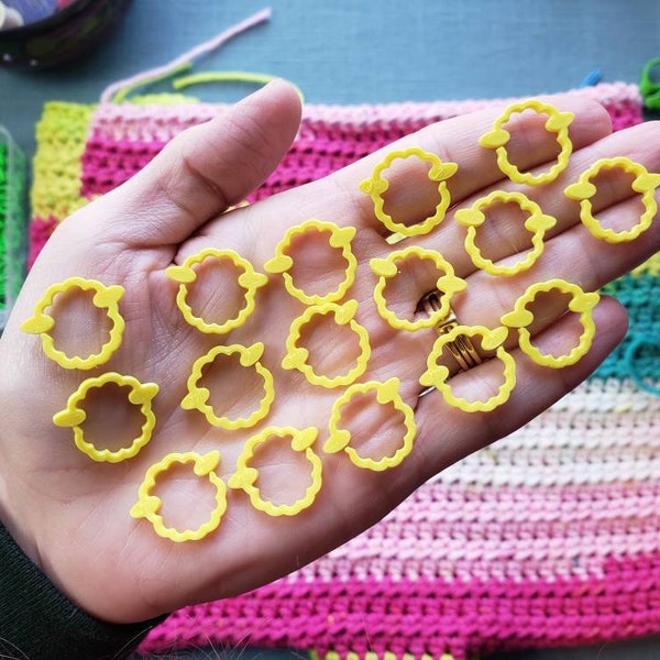 10 Pack Crochet Yellow Sheep Stitch Markers, 3D Printed Plastic Jumbo Stitch Markers, Crocheter Gift