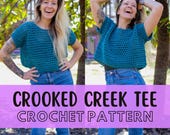 Simple Summer Top Pattern, Beginner Friendly Size Inclusive Crochet T-Shirt, Crooked Creek Tee