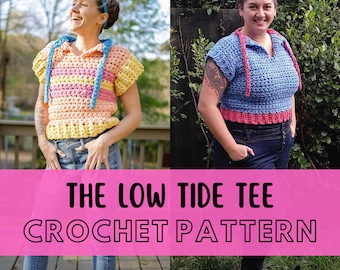 Simple Chunky Summer Tee Pattern, Beginner Friendly Size Inclusive Crochet T-shirt, The Low Tide Tee